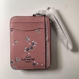 Coach CCO26 Zip Card Case Star Print Mini Leather Wallet Dusty Pink